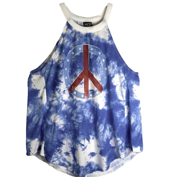 Modern Luxe blue tie‎ dye peace sign halter tank top size small JT21097 - Picture 1 of 9